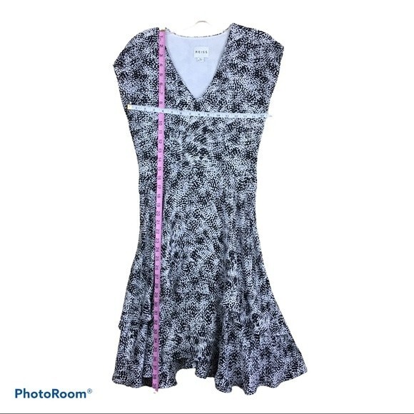REISS CANYON BLACK & WHITE PRINT DOUBLE LAYERED FRILL DRESS Sz. 2 - Picture 11 of 11